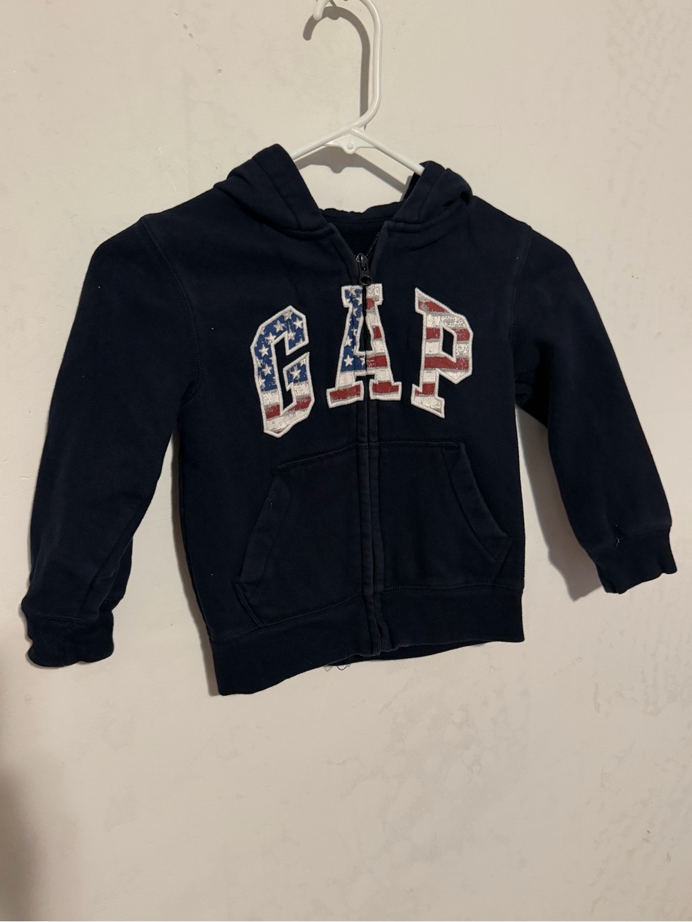 GAP Navy Hooded Zip-Up Sweatshirt with Flag Lettering